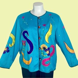 Maggie Barnes Plus Size 2X Aqua Blue Embroidered Jacket